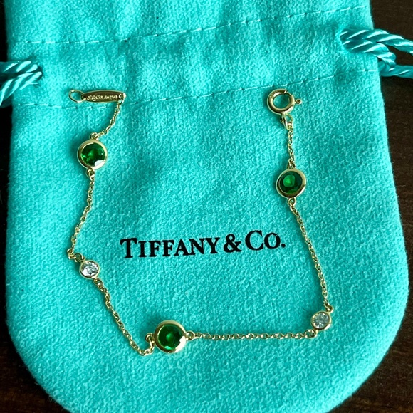 SOLD Tiffany & Co. Tsavorite Diamond Color by the Yard Bracelet 18k Yellow Gold - Picture 5 of 6